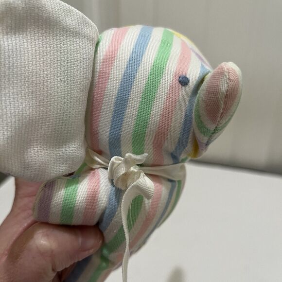 Bantam Vintage Pastel Striped Elephant Plush Rattle Stuffed Animal Toy 5.5" - Picture 8 of 10